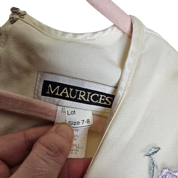 Vintage 90s Y2K Maurices Cream Embroidered Maxi Dress Sheer Floral Slit Size 7-8 - Picture 6 of 10
